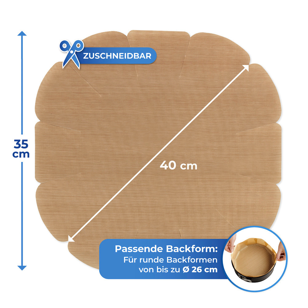 Antihaft-Backform-Zuschnitt eckig und rund  2-teilig