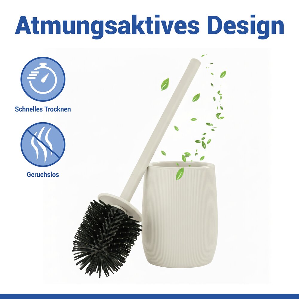Brosse WC Mod. Fablo Crème  en céramique de haute qualité, avec tête de brosse en silicone