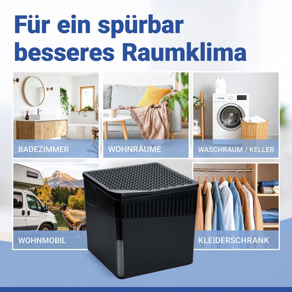 Raumentfeuchter Mod. Cube 500 g Schwarz  beugt Schimmel und Gerüchen vor