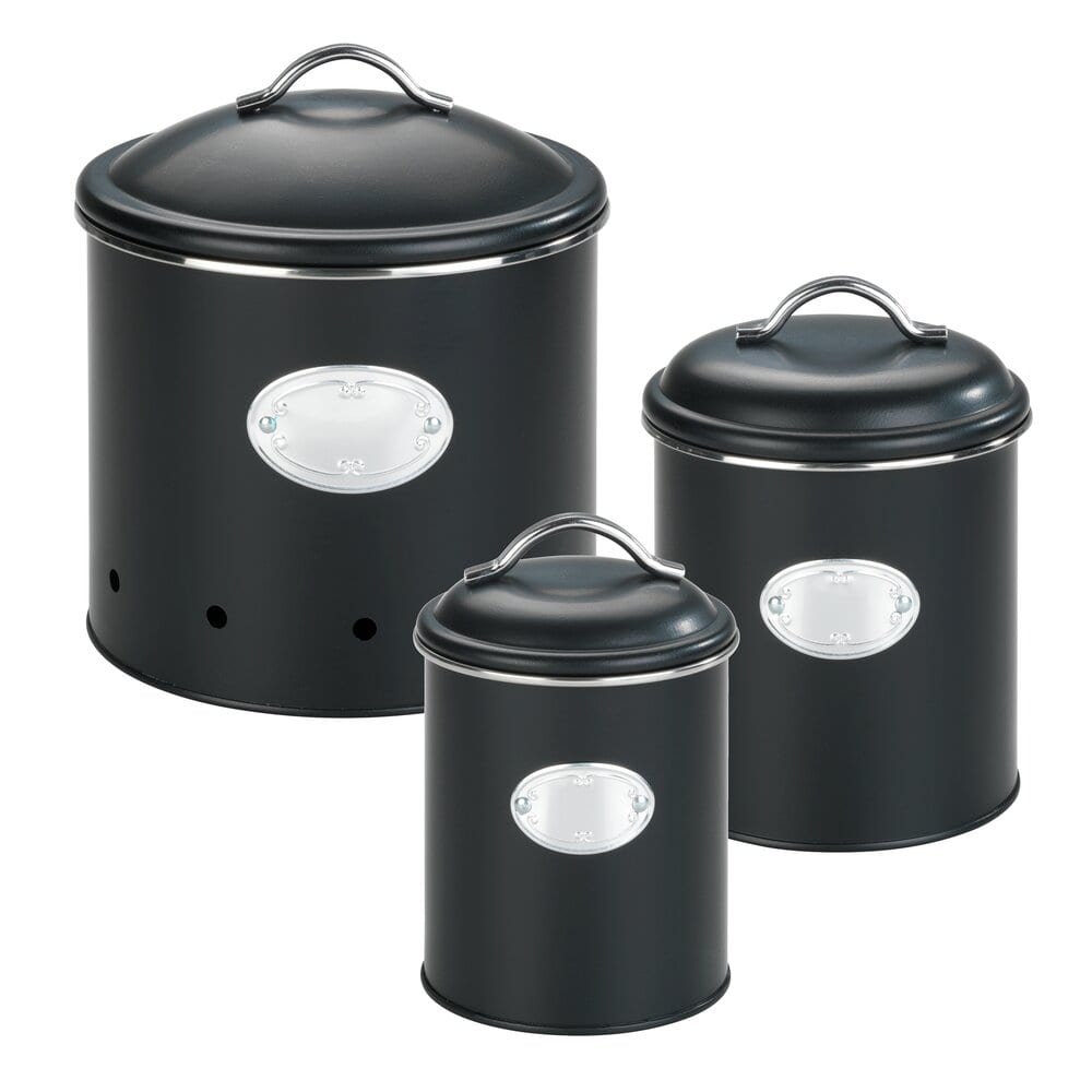 Aufbewahrungsdose Mod. Nero Set, 3-teilig Vorratsdosen aus lackiertem Metall, Schwarz