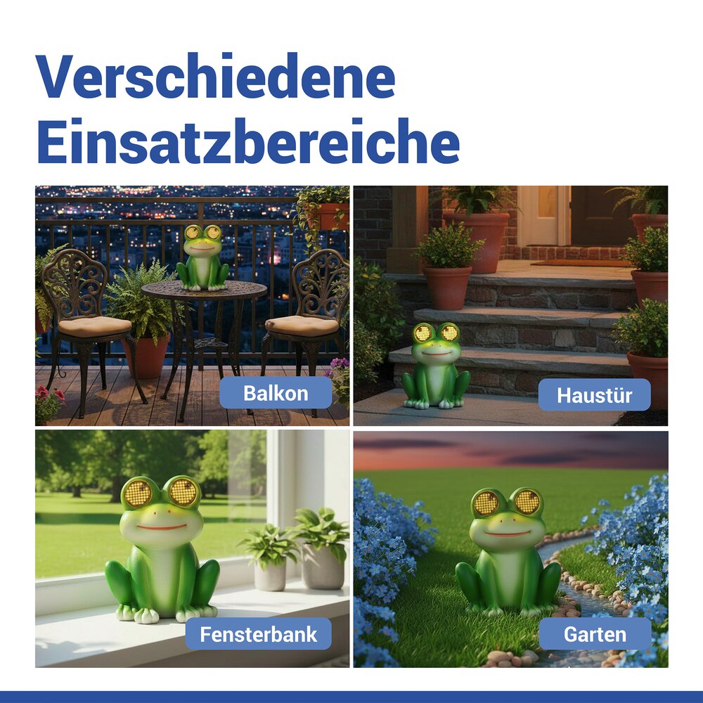 LED Gartenfigur Frosch Mod. Blinky Eyes  solarbetriebene Gartendekoration mit leuchtenden Augen