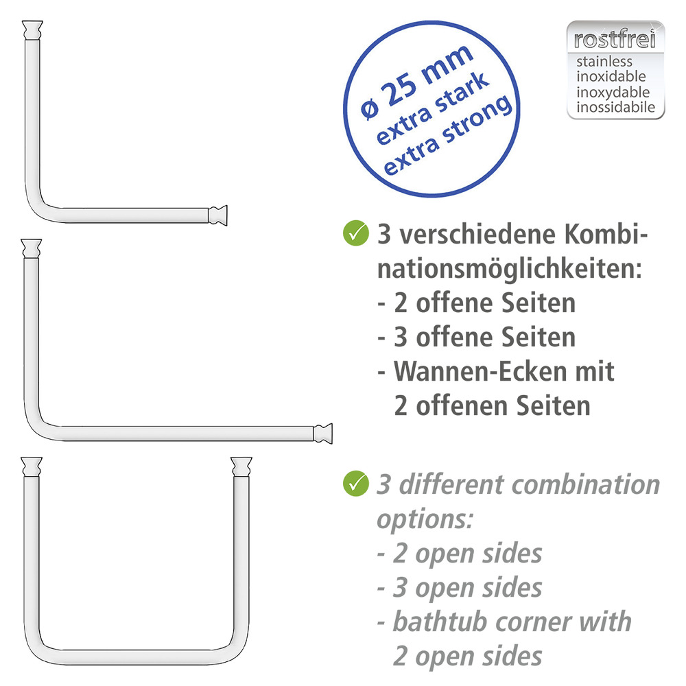 Winkelstange Universal extra stark Weiß  variabel, 25 mm