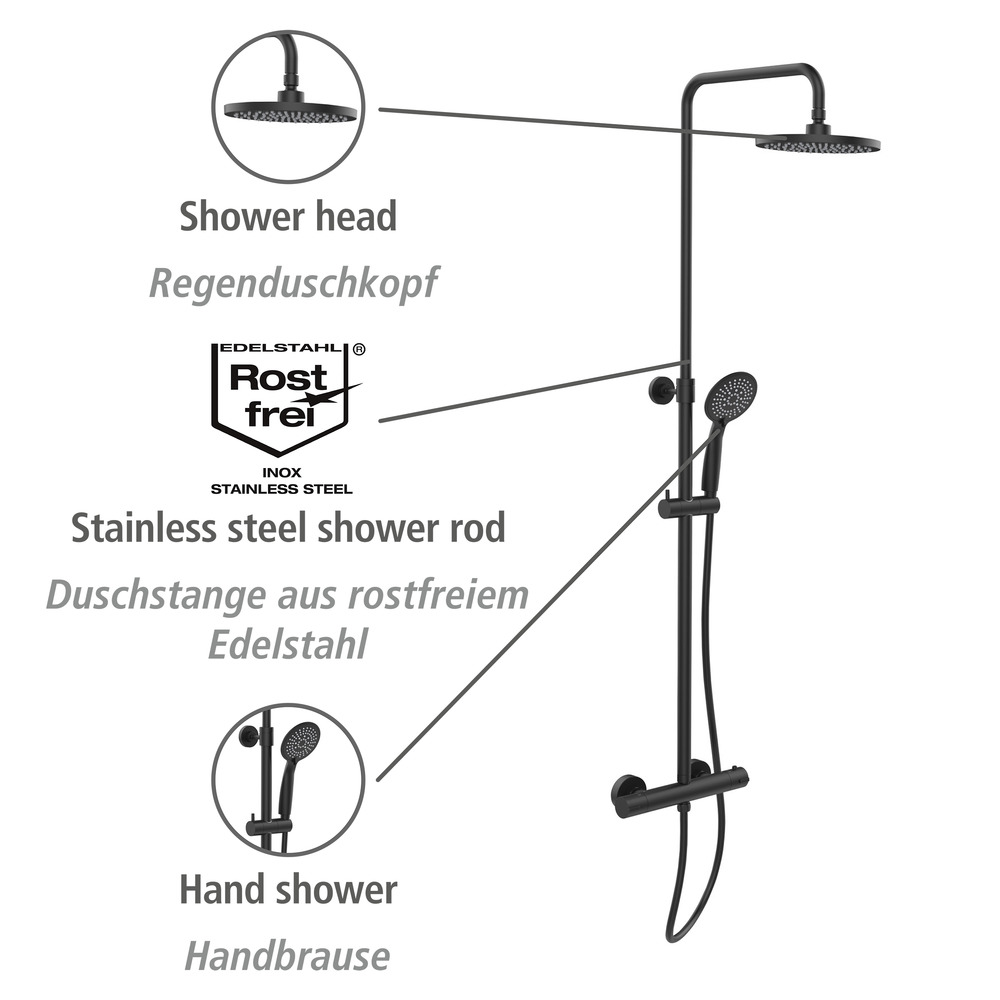 Duschsystem Mod. Young Eco mit Armatur Schwarz  inkl. 2 Watersaving Regulatoren