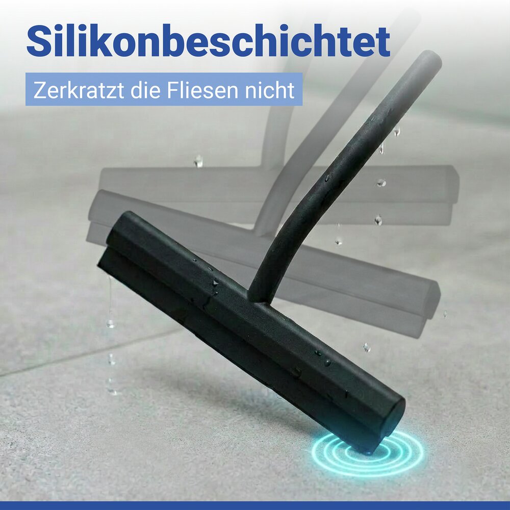 Badabzieher Mod. Agana, schwarz, Silikon, Edelstahl, magnetisch  mit magnetischer Wandhalterung