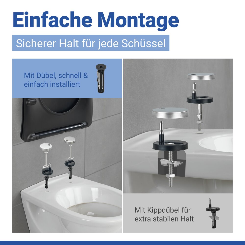 WC Sitz Mod. Galati Schwarz matt  Toilettendeckel in D-Form mit Absenkautomatik