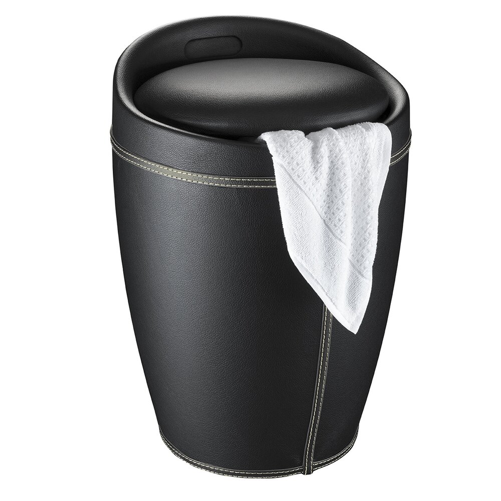 Candy Zwarte kruk in lederlook, met waszak