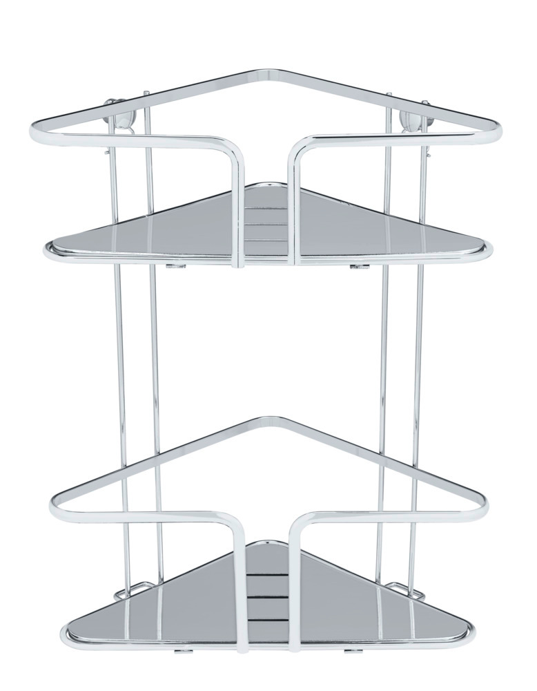 Edelstahl Eckregal Mod. Termoli 2 Etagen  Extra tiefe Körbe für Shampoo- und Duschgelflaschen