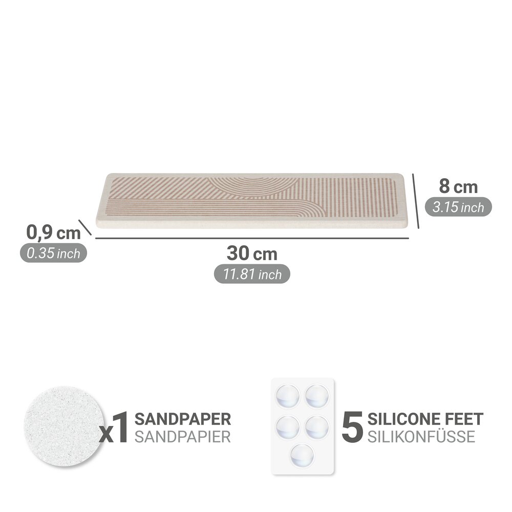 Abtropfplatte Mod. Damon, beige, Diatomeenerde, 30x8 cm  inklusive Silikonfüße und Schleifpapier