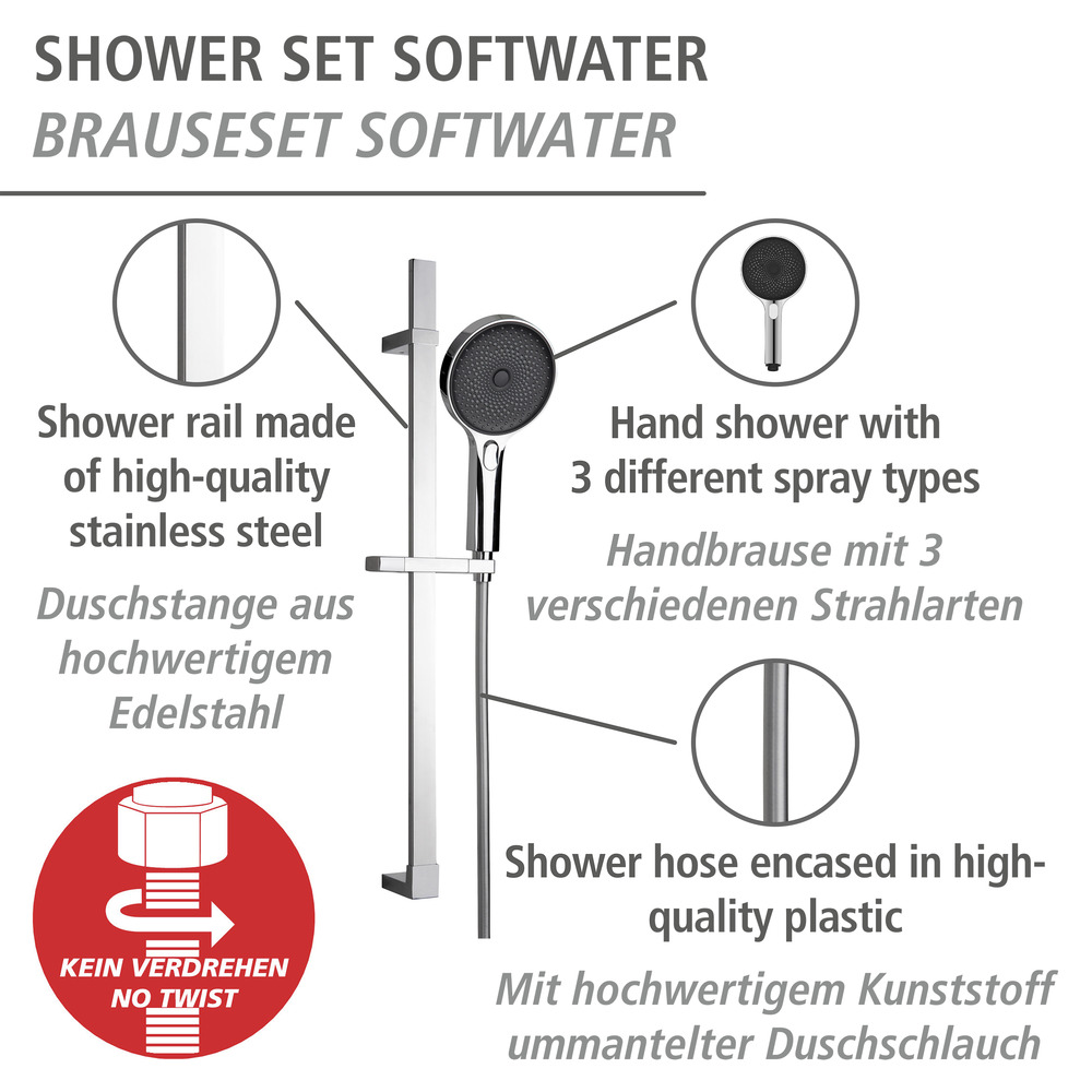 Brauseset Softwater Chrom  Länge Stange: 68 cm