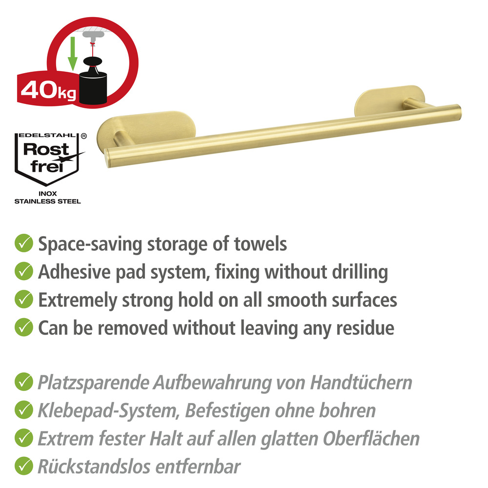 Turbo-Loc® Badetuchstange Uno Mod. Orea Gold, 40 cm  Befestigen ohne Bohren