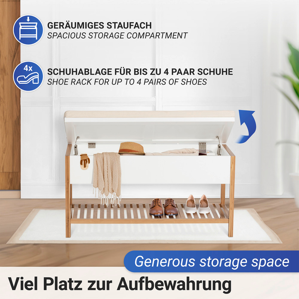 Schuhbank mit Staufach Mod. Finja  aus Bambus/MDF