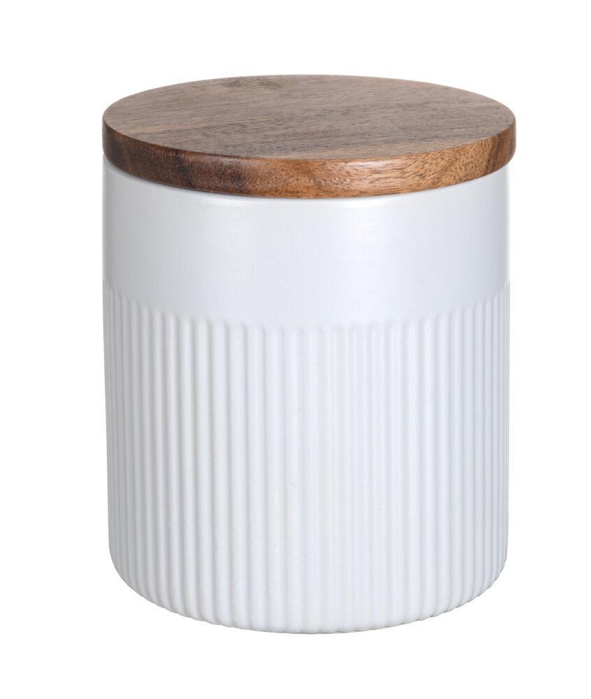 Aufbewahrungsdose Mod. REFIA 0,6L, weiß, Keramik, Akazienholz, Ø10,5x12 cm  luftdicht mit Silikonring