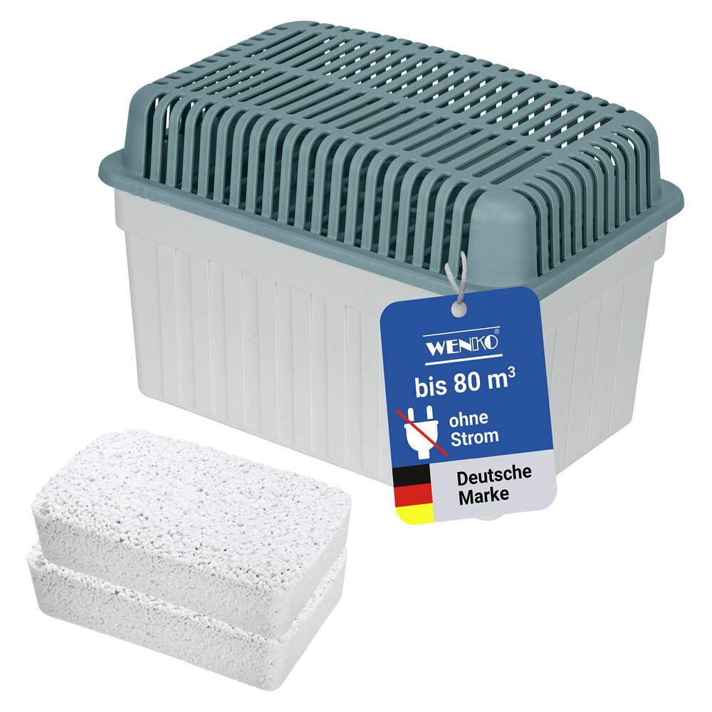 Luftentfeuchter 1 kg Grau, inkl. 1 Nachfüller  für Räume bis 80 m³