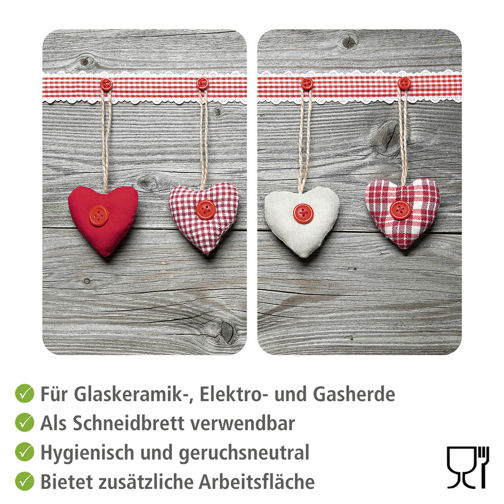 Glasabdeckplatte Universal Herzen, 2er Set  für alle Herdarten