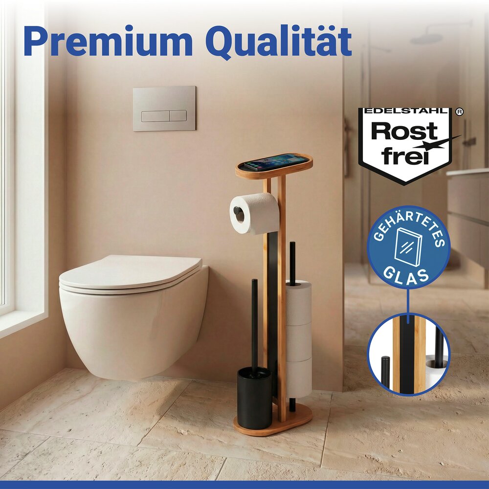 Combiné WC Mod. Orea Bambou  avec tablette et porte-rouleaux de rechange