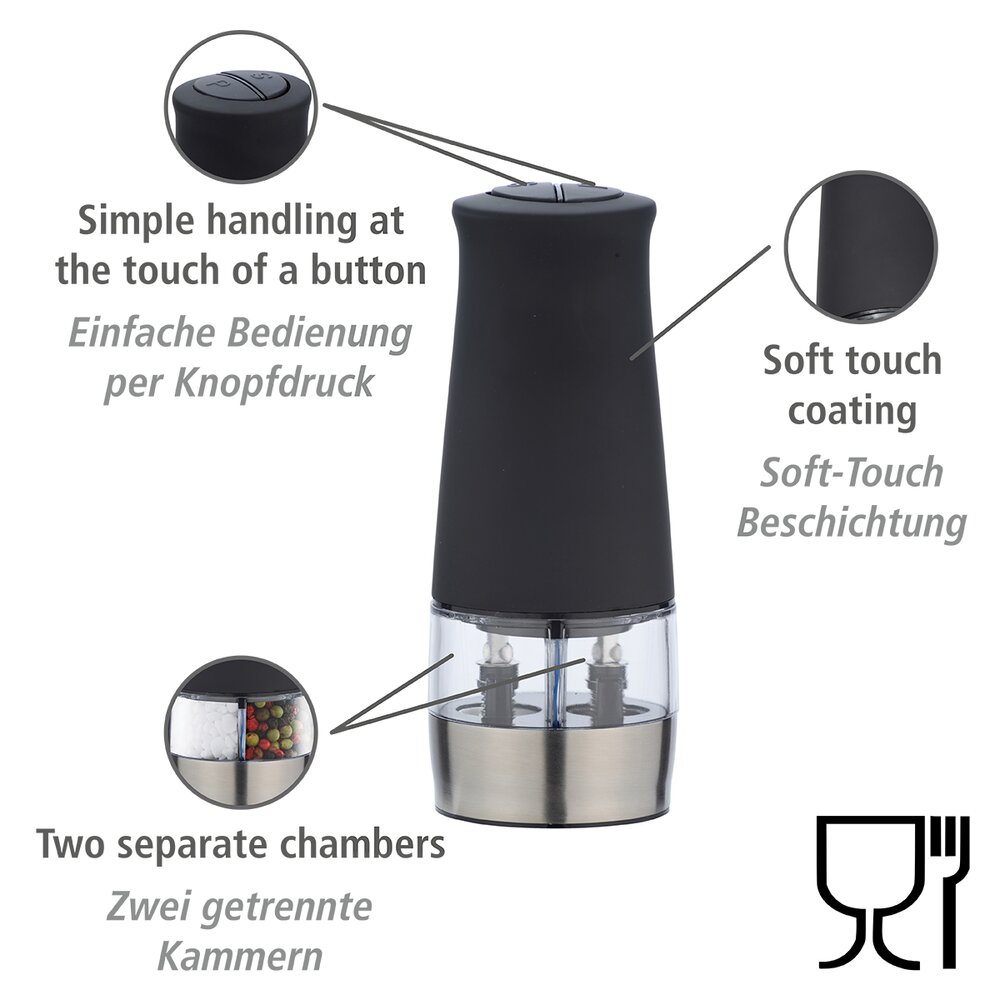 Moulin électrique 2en1 avec lampe noir  moulin à sel et poivre