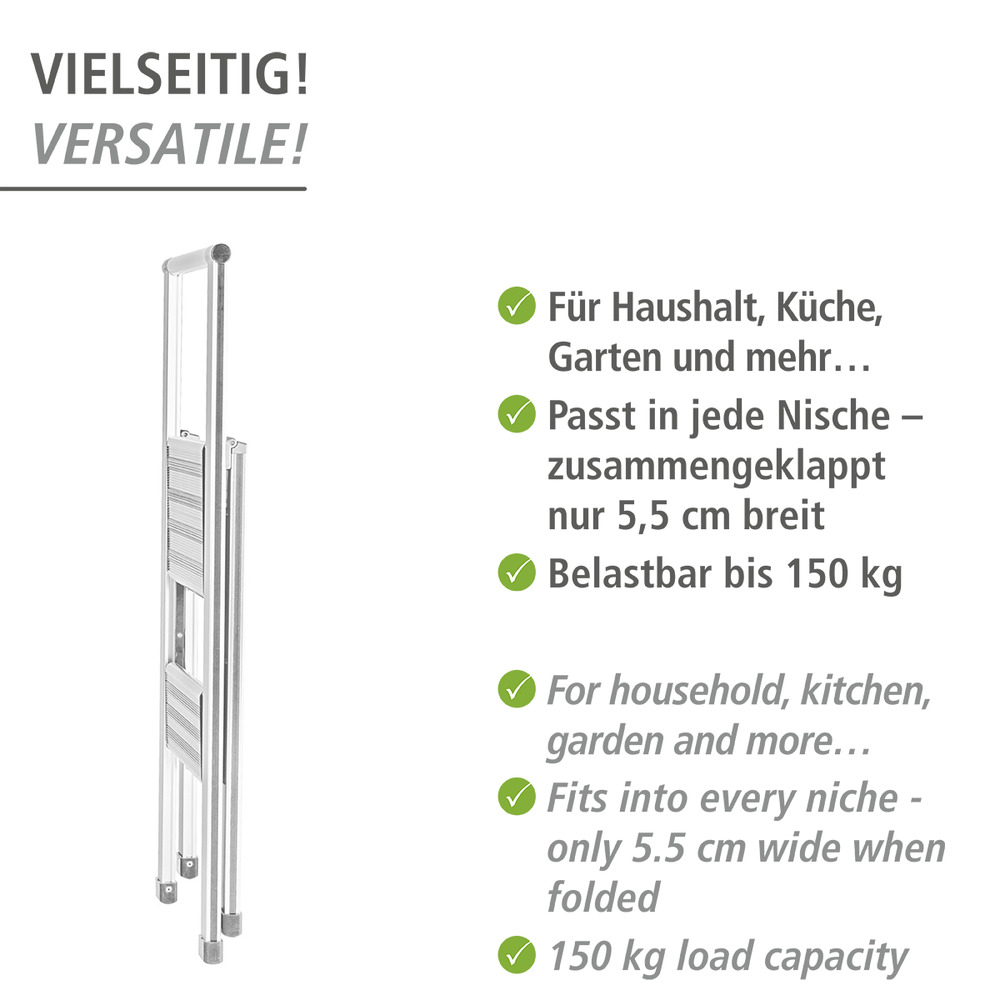 Alu-Design Klapptrittleiter 2-stufig Weiß  Haushaltsleiter