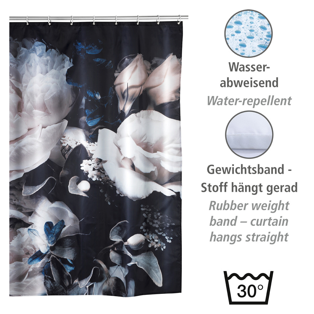 Anti-Schimmel Duschvorhang Mod. Peony  Textil (Polyester), 180 x 200 cm, waschbar