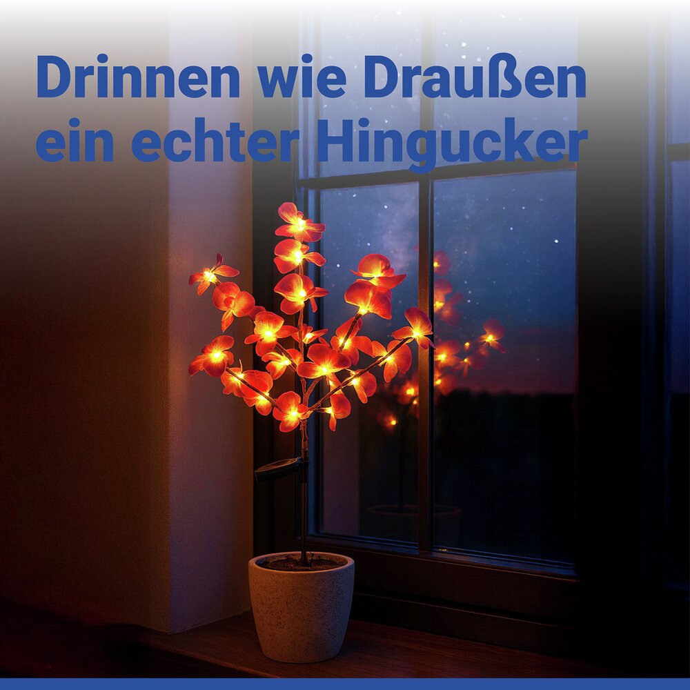 LED Gartenstecker Orchidee Solar, 2er Set  solarbetriebene Gartenbeleuchtung