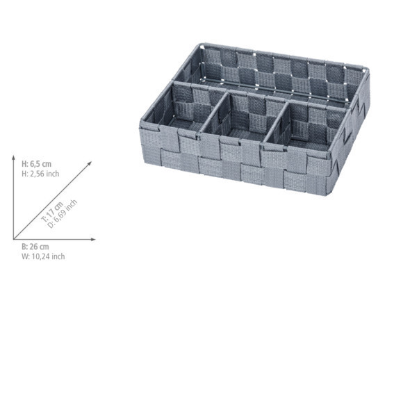 Organizer Mod. Adria Klein Grau, 4 Fächer  Kunststoff-Geflecht