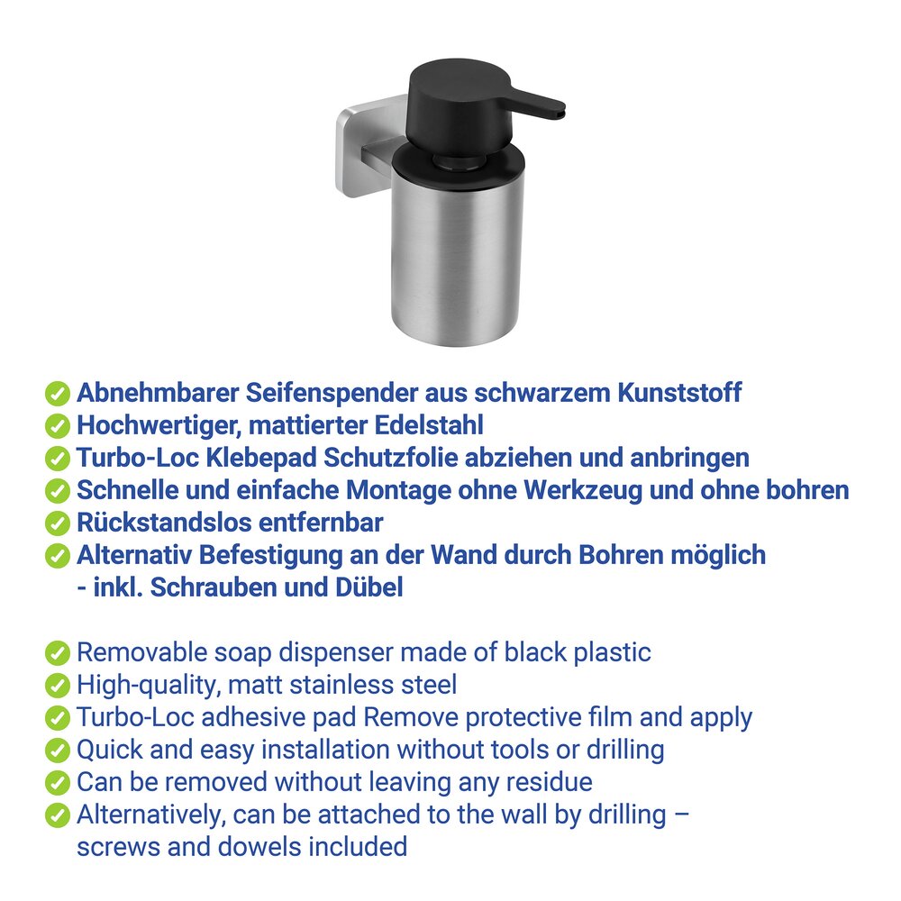 Turbo-Loc® distributeur de savon Mod. Porto Matt  montage sans perçage