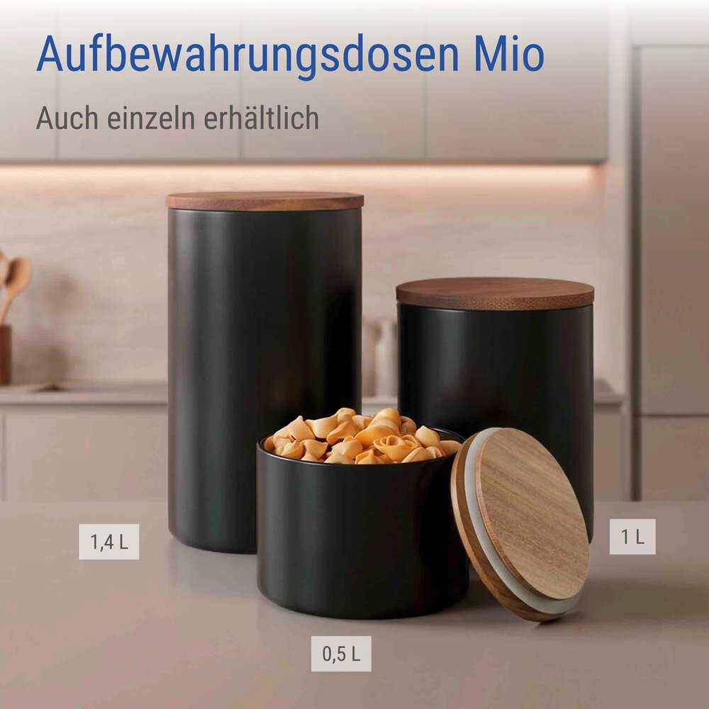 Vorratsdosen Mod. Mio Schwarz, 3-teiliges Set  Vorratsdosen Set aus Borosilikatglas