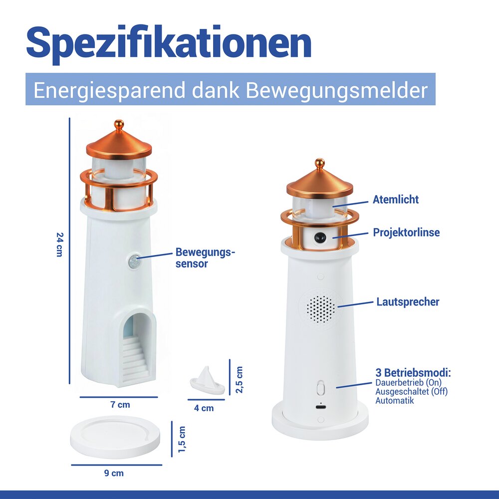 LED Nachtlicht Leuchtturm  mit Mondprojektion und Bewegungsmelder