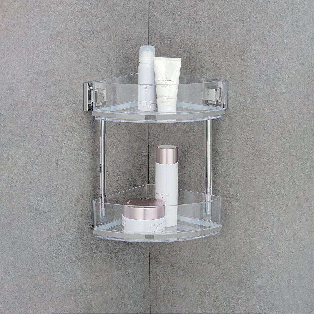 Vacuum-Loc® Edelstahl Eckregal 2 Etagen Mod. Quadro  Befestigen ohne bohren