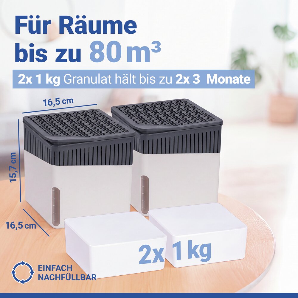 Déshumidificateur d'intérieur Cube 1000 g blanc  pour pièces jusqu’à env. 80 m³