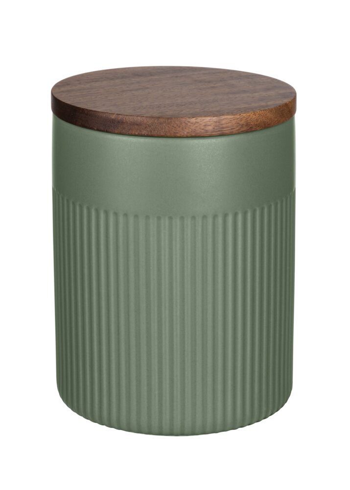 Aufbewahrungsdose Mod. REFIA 1,1L, grün, Keramik, Akazienholz, 12x15,5 cm  luftdicht mit Akazienholzdeckel