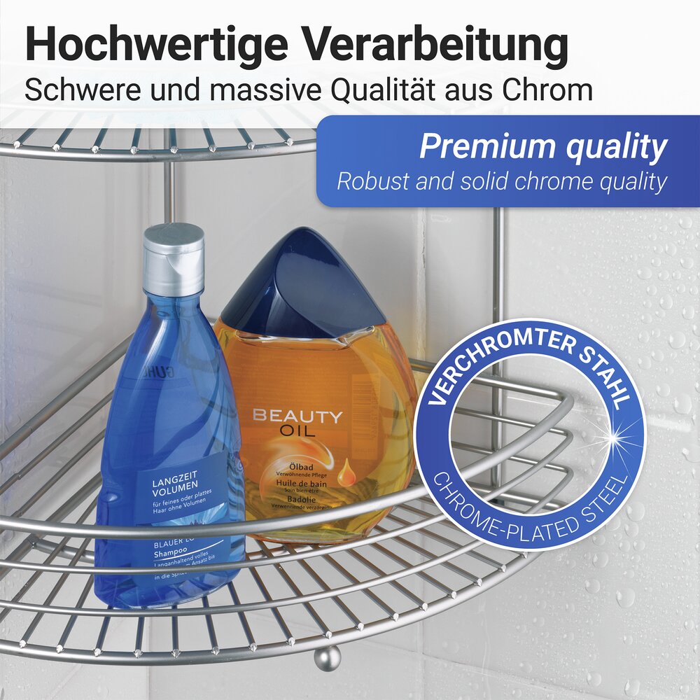 Etagère d'angle murale Milano à 2 niveaux  2 étagères, chrome