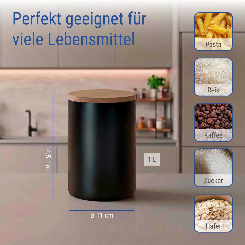 Vorratsdose Mod. Mio Schwarz 1,0 L  Vorratsbehälter aus Borosilikatglas mit Deckel