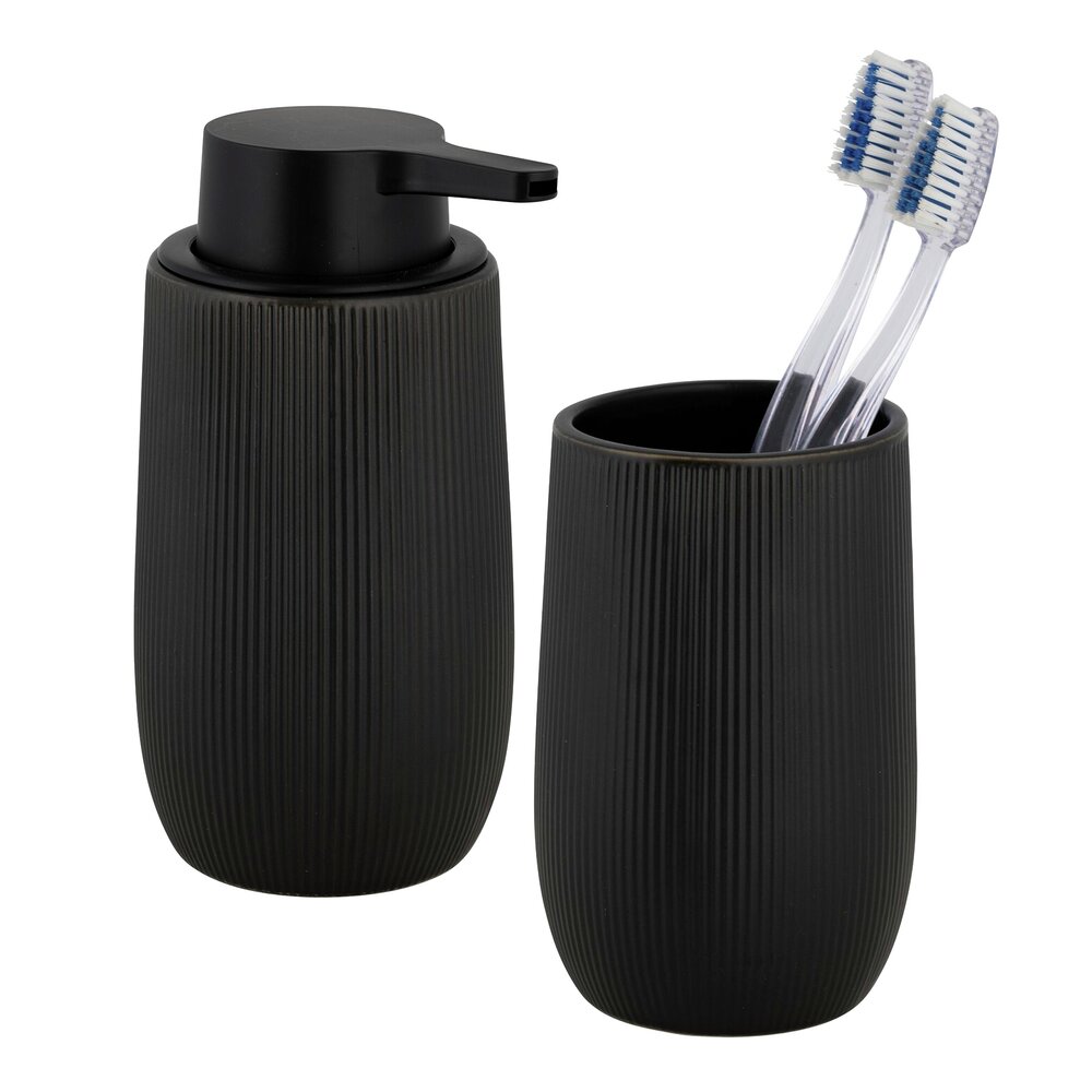 Bad-Accessoire Set Mod. Fablo Schwarz, 2-teilig  aus hochwertiger Keramik