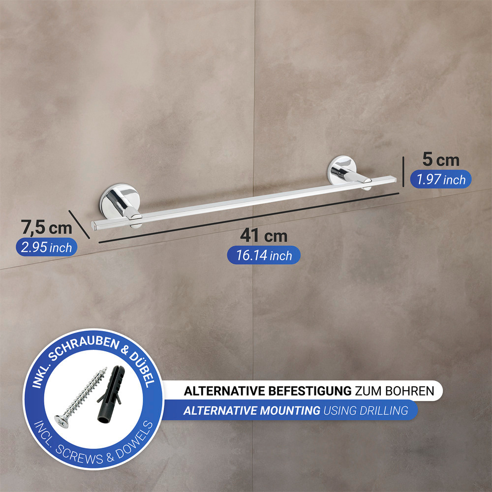 UV-Loc® Badetuchstange Uno Mod. Isera 40 cm  Befestigen ohne Bohren mit innovativem Klebesystem