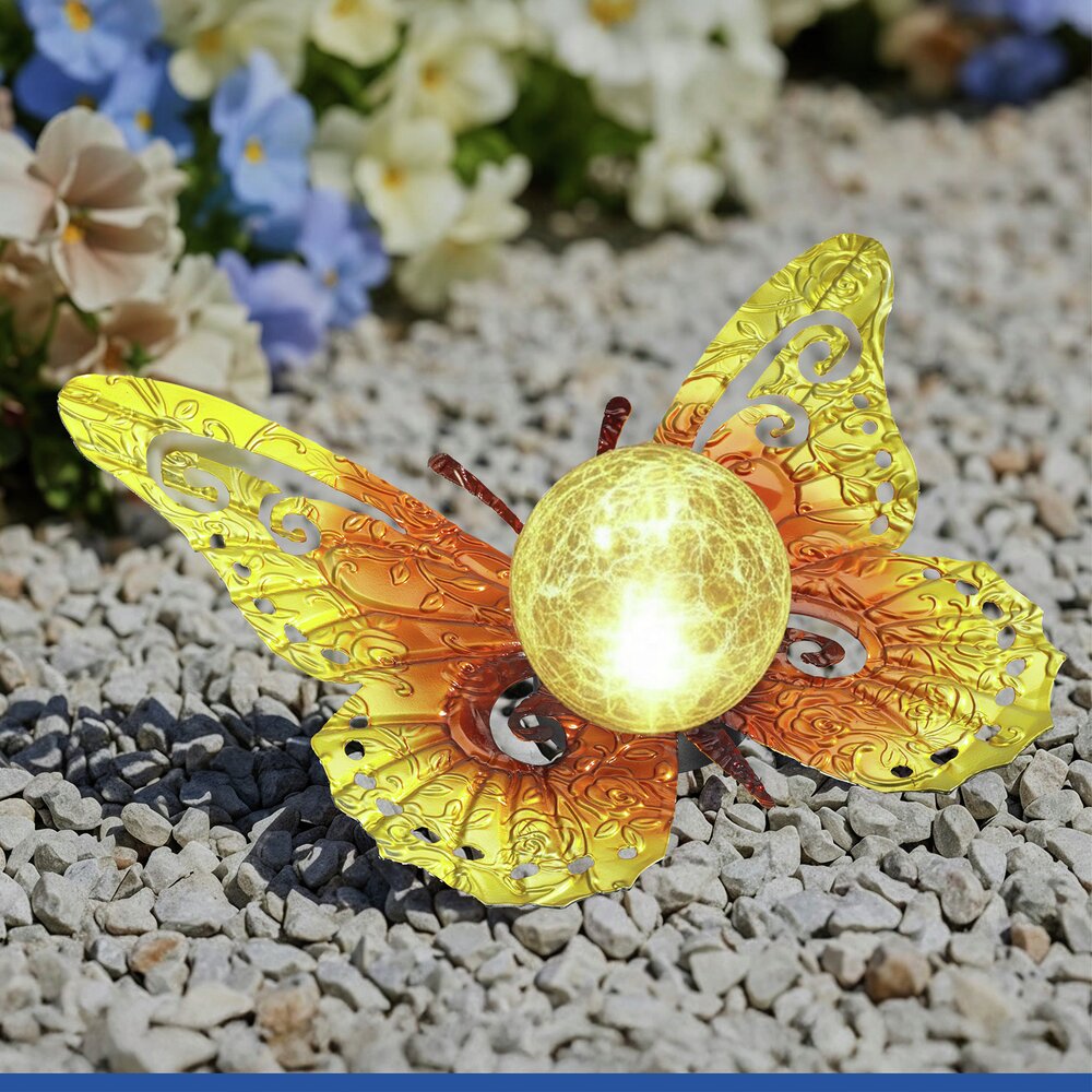 LED Solarlampe Schmetterling, Gold/Orange  dekorative Gartenbeleuchtung