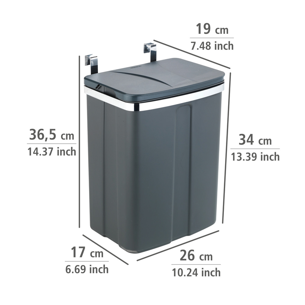 Tür-Abfalleimer 12l, grau  zum Einhängen in Schrank und Schublade