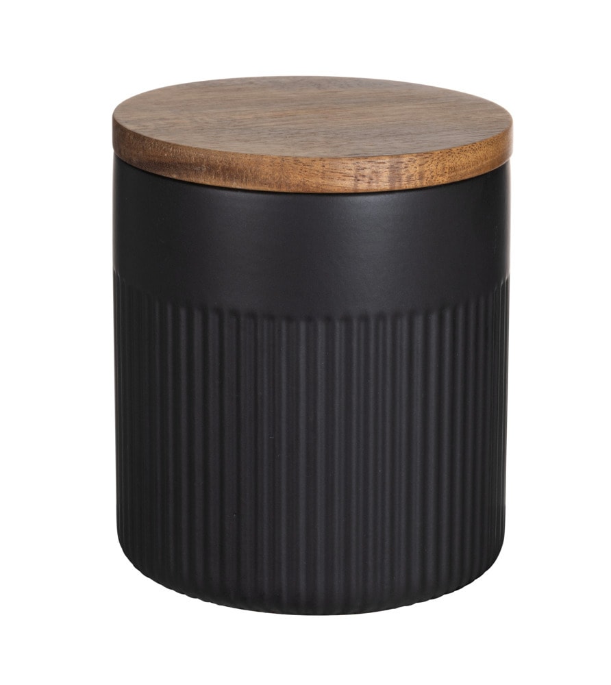 Keramikdose Mod. REFIA 0,6L, schwarz/natur, Holz/Silikon, Ø10,5x12 cm  mit Akazienholzdeckel luftdicht
