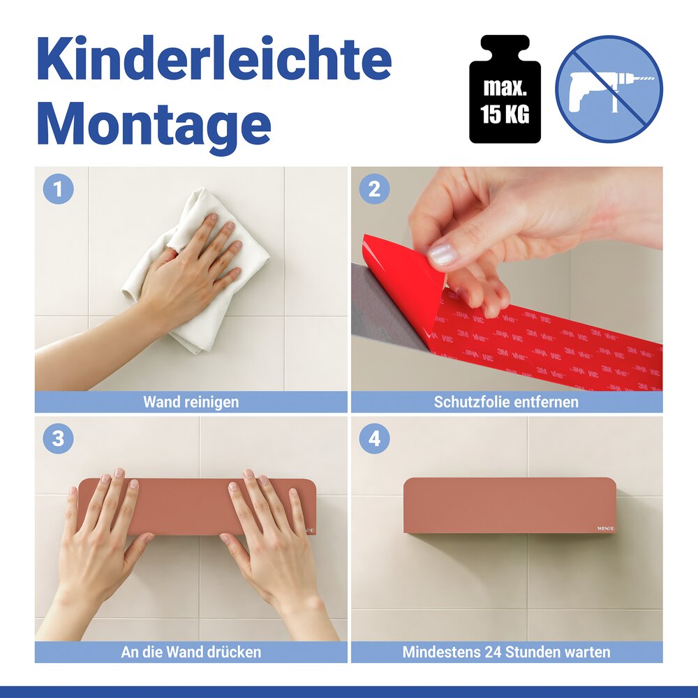Turbo-Loc® Wandablage Mod. Lizan Braun  Befestigen ohne Bohren