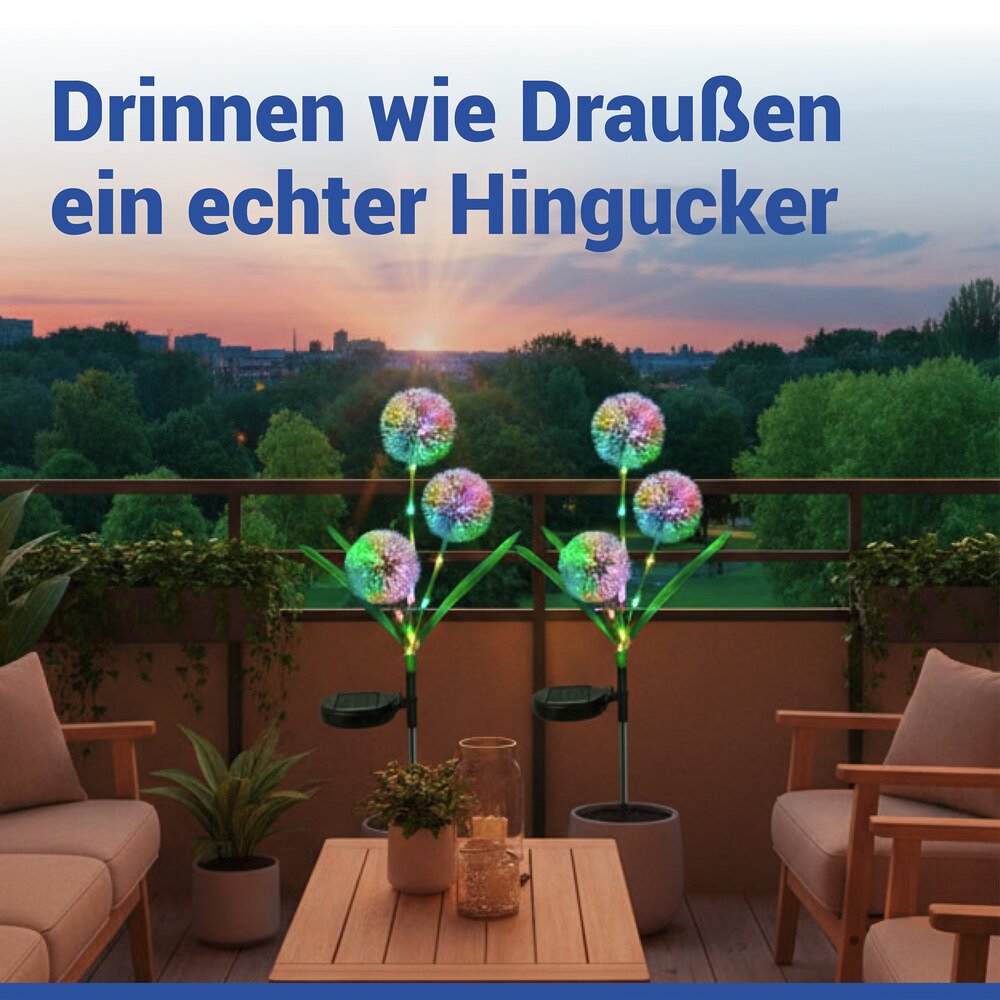 LED Gartenstecker Pusteblume Solar, 2er Set  solarbetriebene Gartenbeleuchtung