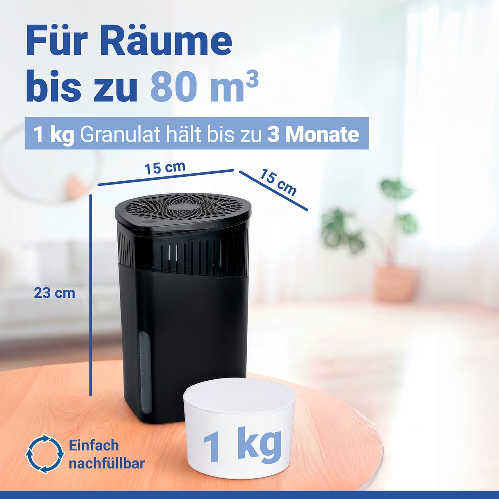 Déshumidificateur d'air Mod. Drop Noir 1000 g  pour pièces jusqu’à env. 80 m³