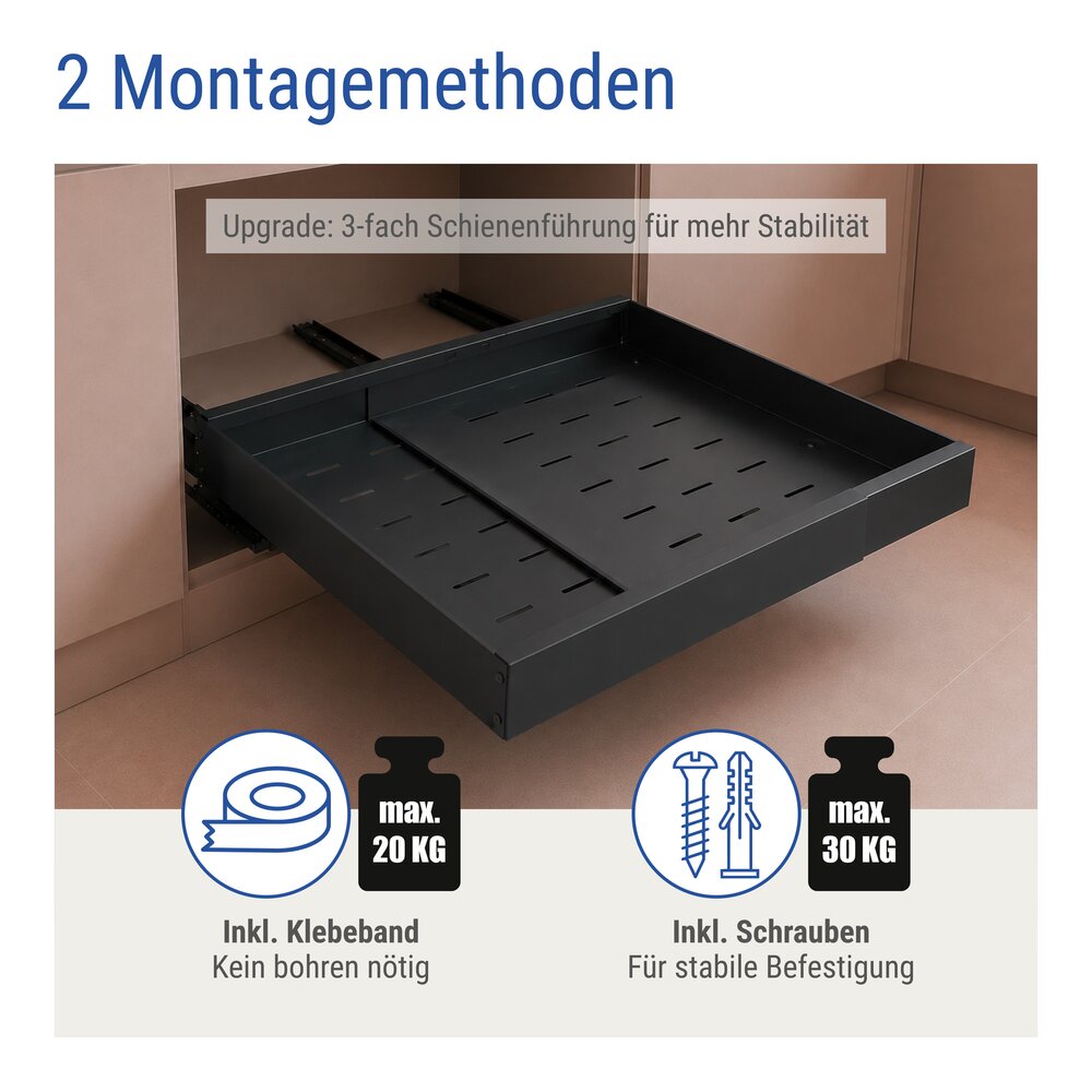 Teleskop-Schublade schwarz, 2er Set  ausziehbar