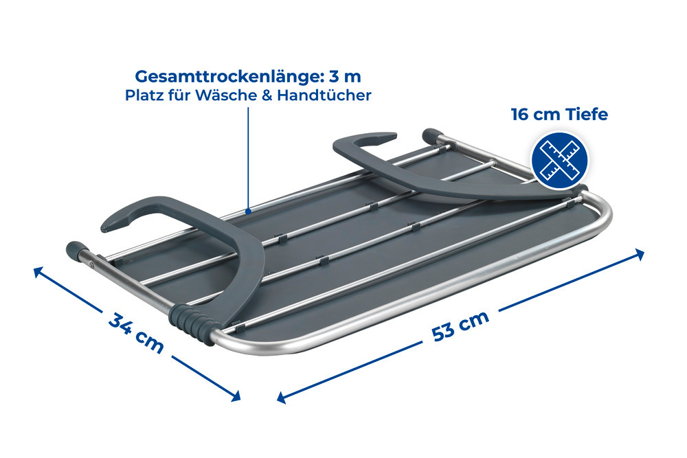 Wäschetrockner und Ablage 2in1  Gesamttrockenlänge: 3 m 