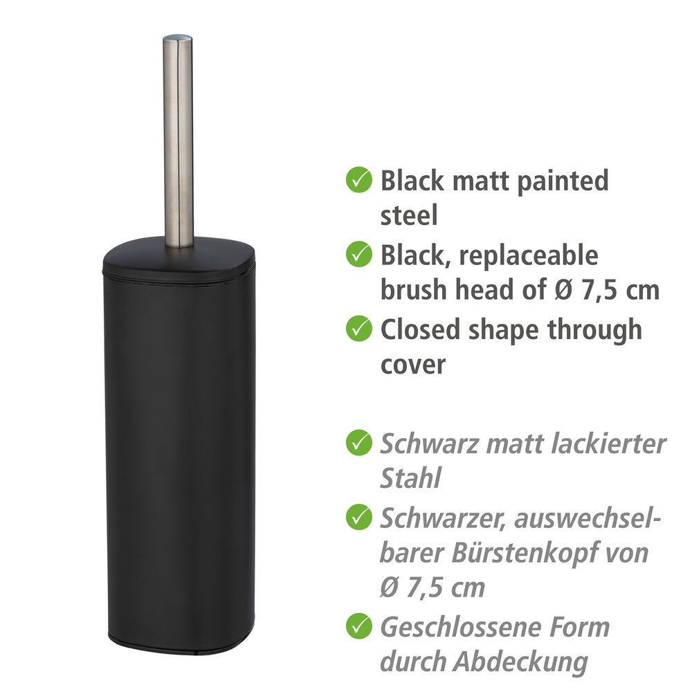 Brosse WC fermée, Acier, Noir, Alassio  en Acier Noir