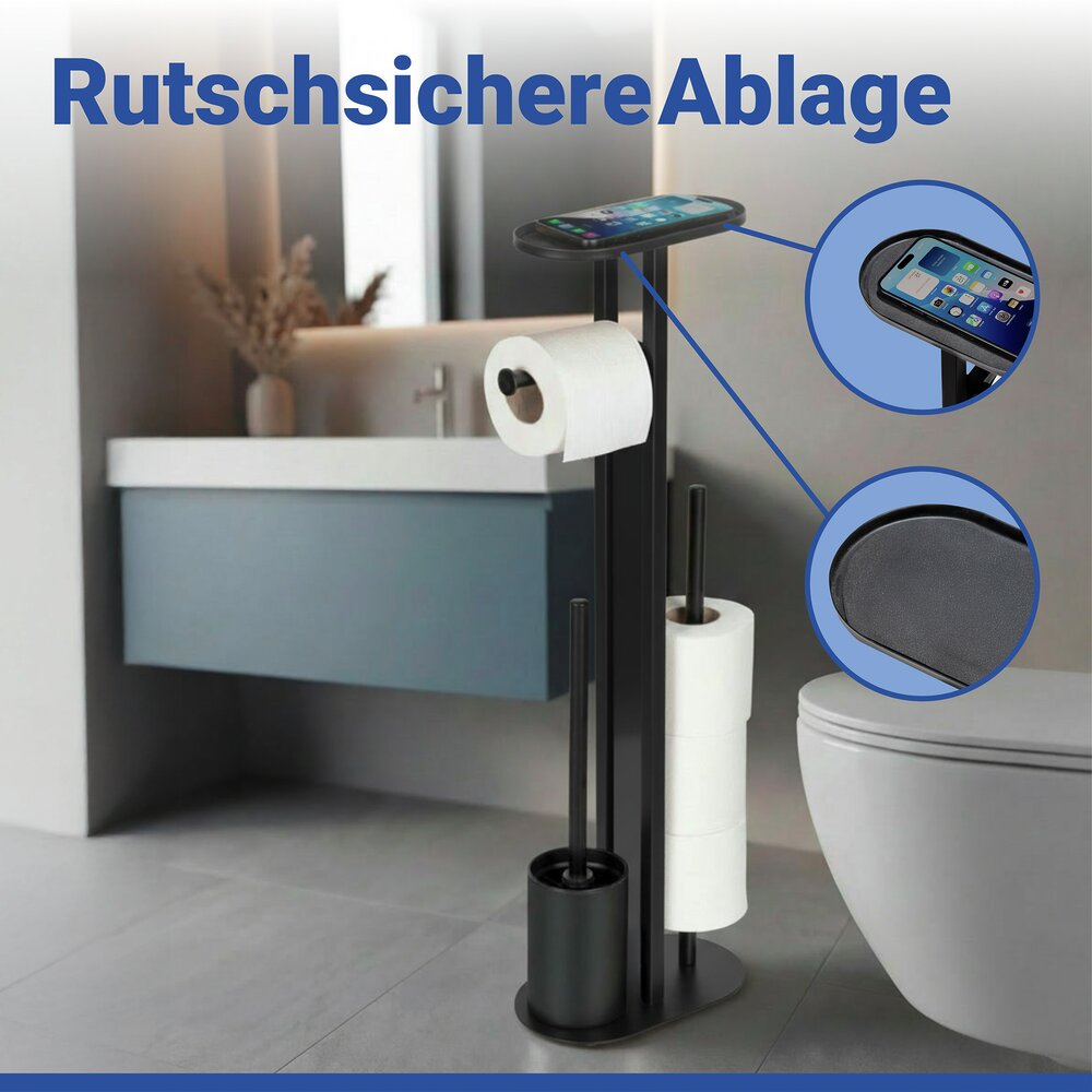 Combiné WC Mod. Orea Noir  avec tablette et porte-rouleaux de rechange