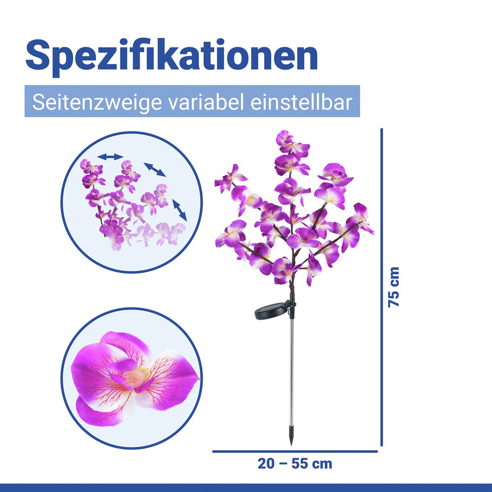 LED Gartenstecker Orchidee Solar, 2er Set  solarbetriebene Gartenbeleuchtung