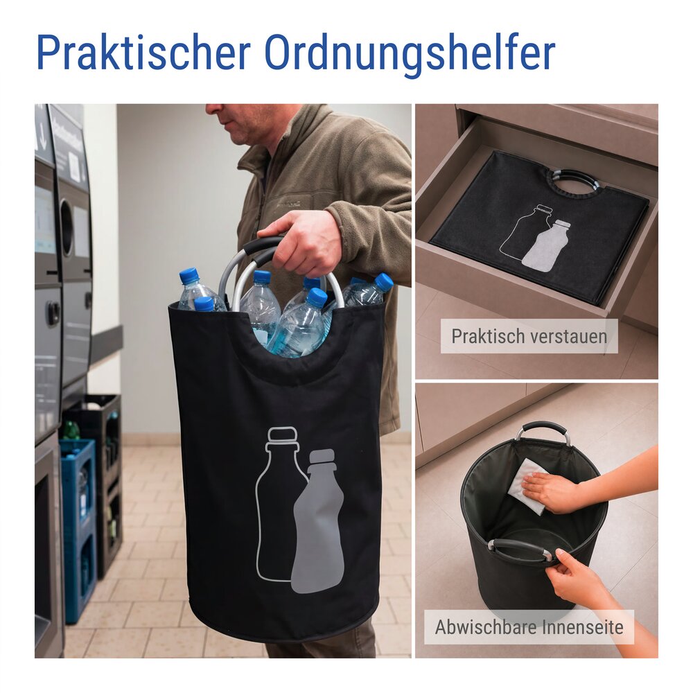 Flaschensammler Mod. Jumbo 69 L, Schwarz  Pfandflaschen Sammelbehälter aus Polyester