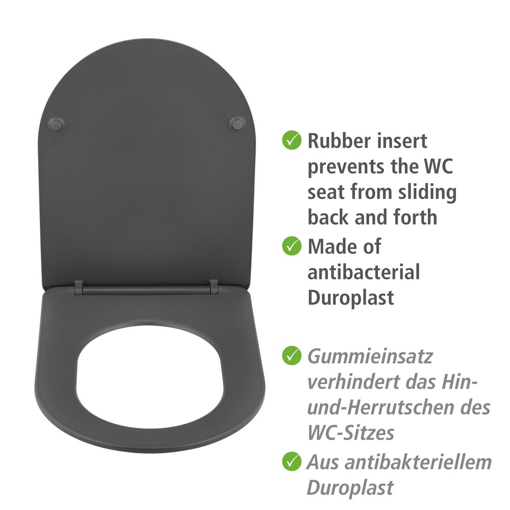 WC-Sitz Mod. Galati Anthrazit matt  aus Duroplast, Soft-Touch-Effekt