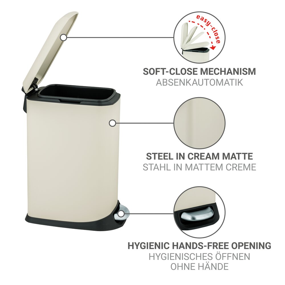 Treteimer Mod. Design 12 L, Easy-Close, Creme  mit herausnehmbarem Einsatz