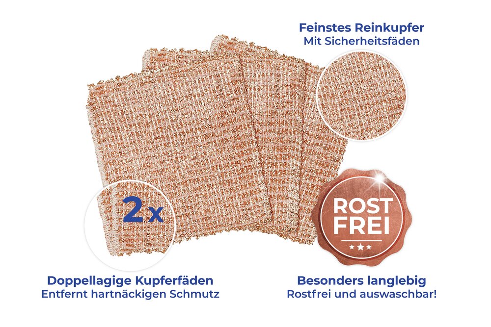 Kupfertuch, 6er Set  solide und rostfrei