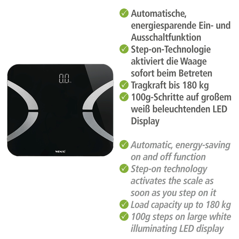 Analysewaage LED Schwarz  Bluetooth Körperfettwaage